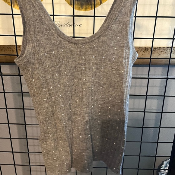 Gray Cashmere and rhinestone tank by J crew. Stretch! - Picture 7 of 9